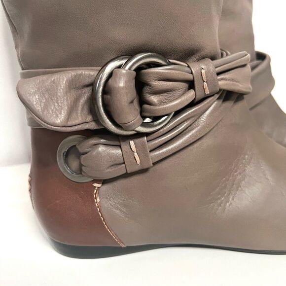 VTG Y2K B Makowsky FREBAY Leather Mocha Mouse Boho Buckle Slouch Boots SZ 7.5W - Picture 4 of 12
